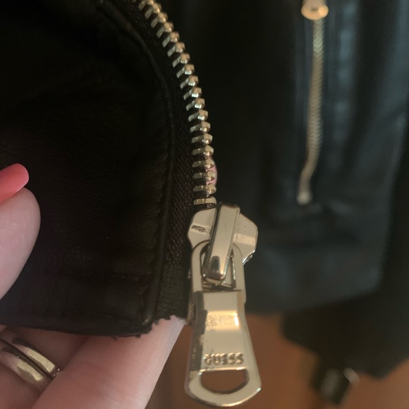 GUESS biker jacket, size large, never worn, silver hardware, very soft material, - Picture 10 of 10